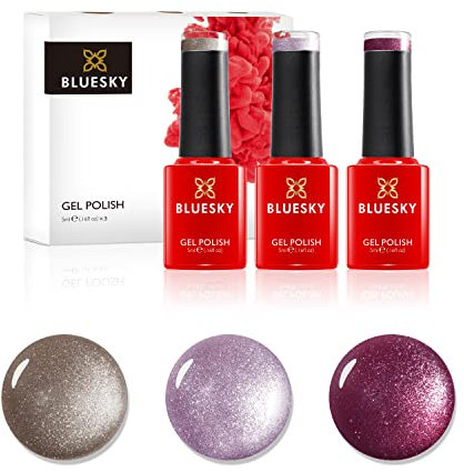 Bluesky 5D Cat Eye Gel Nail Polish Set Magnetic Nail Art Set 1 Purple Pink Gold Glitter 3 x 5ml