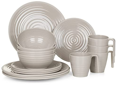 Moritz Vaisselle de camping en mélamine pour 4 personnes, design café 16 pièces, vaisselle de pique-nique, barbecue