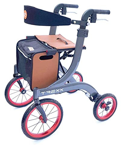 FabaCare Outdoor-Rollator TREXX, faltbarer Leichtgewichtrollator, extra große Räder fürs Gelände, Sicherheitsreflektoren, Avantgarde-Grau