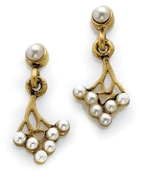 Art Nouveau Spray Earrings - Gold Plated and Pearl