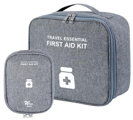 WOGOPRO 2stk Medikamententasche Große Kapazität Medizinische Notfalltasche Leer Medizin Aufbewahrungstasche Tragbar Medikamententasche Für Home, Office, Reisen (Hellgrau)
