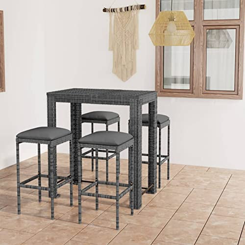 Chenshu 5-TLG. Gartenbar-Set mit Kissen, Tisch Mit Stühlen Set, Gartenmöbel Sitzgruppe, Outdoor Möbel, Sitzgruppe Garten, Dining Table Set, Balkonmöbel Set, Poly Rattan Grau