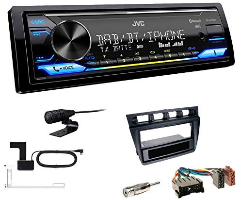 JVC KD-X472DBT 1-DIN Autoradio Bluetooth USB inkl DAB Antenne Einbauset passend für KIA Picanto 2004-2007 schwarz