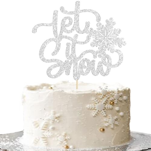 Gyufise 1 Pack Let it Snowflake Cake Topper Silver Glitter Winter Frozen Snowflake Cake Pick Merry Christmas Cake Decorations for Winter Wonderland Theme Baby Shower Christmas Birthday Party Supplies