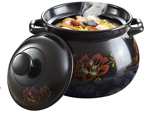 Pentola Di Terracotta Per Cucinare, Pentola Di Pietra Giapponese Con Coperchio, Casseruola in Ceramica Hot Pot Bibimbap E Zuppa, Pentola Di Zuppa Di Argilla Per 6-7 Persone,5.5L