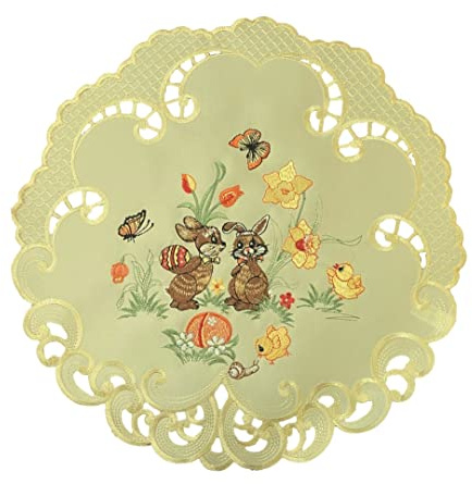 Osterdecke Ostern Osterhasen Tischläufer Tischdecke Mitteldecke Gelb - Größe wählbar (40rund)