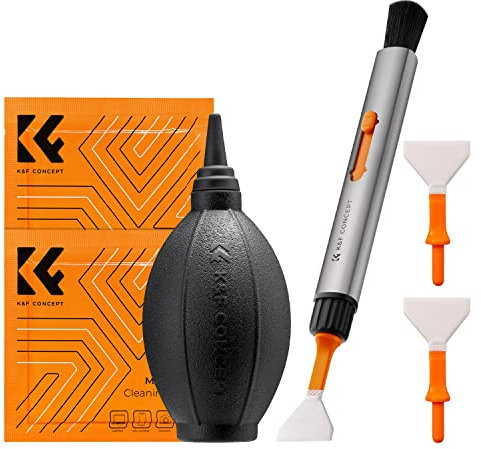 K&F CONCEPT Kit de Nettoyage：2*Chiffon pour Aspirateur+Stylo de Nettoyage de Remplacement+2*Baguette de Nettoyage pour Cadre Complet+Souffle en Silicone pour Objectif Filtre Caméra Appareil