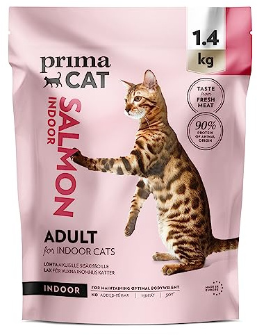 PrimaCat - Trockenfutter mit Lachs für ausgewachsene Hauskatzen, 1,4 kg | Mit Lachs, leicht verdaulich, optimiert für Hauskatzen, weizenfrei, maisfrei, ohne Zuckerzusatz, ausgewogene Rezeptur
