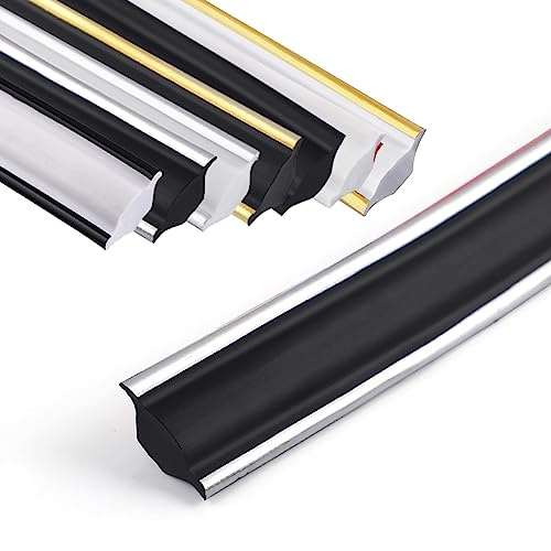 Moulures de plafond autocollantes - 5 m - En PVC - Triangle - Flexible et léger - Plinthe autocollante pour bords muraux, bords de carrelage (noir + argent)