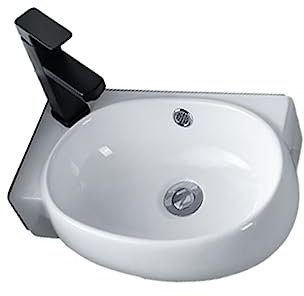 Keramik Waschbecken Waschbecken Praktisches Eckwaschbecken Waschbecken aus Keramik in Weiß glänzend mit Warm Kaltwasserhahn mit Abfluss Sieb für Badezimmer und Toiletten. (Color : Right Basin, Size