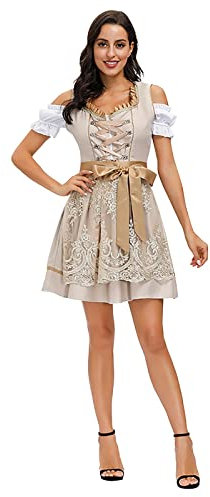 Dirndl Damen 3 Teilig - Trachtenkleid Midi Dirndlkleid Trachten Kleid + Dirndlbluse + Dirndlschürzen Dirndel Trachtenmode Dirndelkleider Dirndl & Dirndl-Sets für Frauen Mädchen Oktoberfest