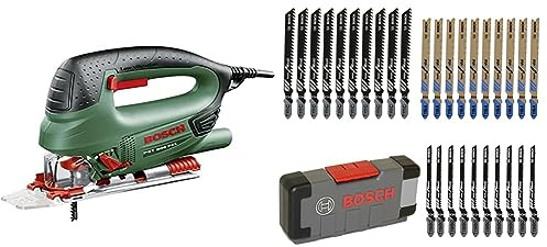 Bosch Home and Garden Pendel-Stichsäge 530W PST 800 PEL im Koffer mit einem Set von 10 Sägeblättern inklusive, 530 W, 230 V, Multi + 30tlg. Stichsägeblatt Set (für Holz und Metall, Zubehör)