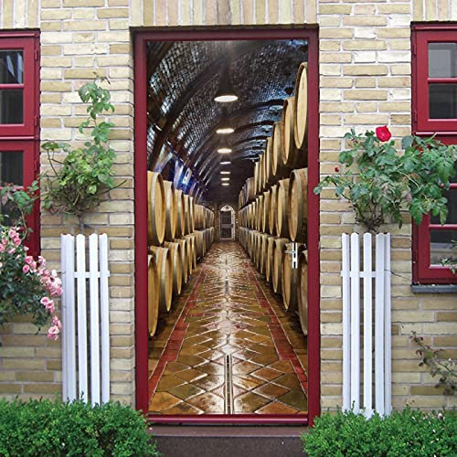 OUSIKA Murales Poster Per Porte 90X200Cm Botti Di Cantina Creativa Carta Da Parati Adesivo Per Porta 3D Autoadesivo Fotomurali Impermeabile Decalcomanie Famiglia Soggiorno Bagno Decorazione