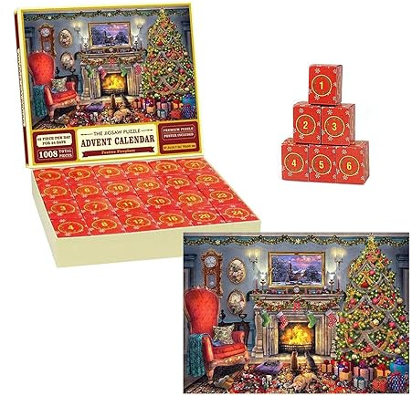 Uezeth Advent Calendar 2024 Jigsaw Puzzle - 1000 Pieces | 24 Days Countdown | Gift for Adults & Kids, Countdown to Christmas Home Decoration Gifts for Mum Dad Teenage Girls Boys (A)