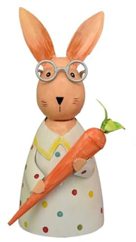 ETC lustiger fröhlich bunter Zaunhocker Hase mit Brille und Möhre Metall bemalt grün pink weiß (weiß)