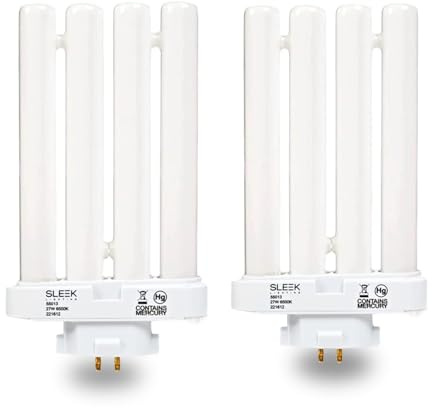 SLEEKLIGHTING 27 Watt T5 Quad Tube CFL 4 Pin GX10q-4 Base Light Bulb 6500K 1450lm - Compact Fluorescent -Daylight White Light (2 Pack)