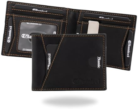 Glamicci Geldklammer Geldbörse für Herren | Schlanke Brieftasche für Herren & RFID-blockierendes Kartenetui aus Leder | Minimalistische Geldbörse für Herren (RGTW1/2), Jäger-Schwarz, Free Size,