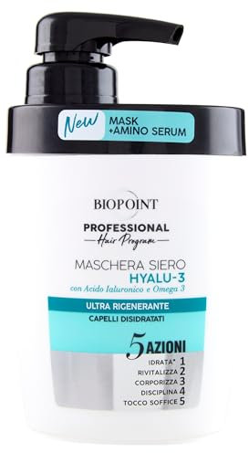 Biopoint Professional Hair Program - Maschera Siero hyalu-3 con Acido Ialuronico e Omega 3, Azione ultra rigenerante, per Capelli secchi e disidratati, 400ml