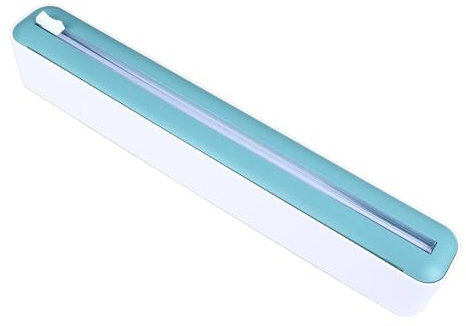 Plastic Wrap Dispenser with Cutter, Reusable Cling Film Dispenser, Adjustable Size, Waterproof Oil Resistant Magnetic Plastic Wrap Dispenser (White Green)