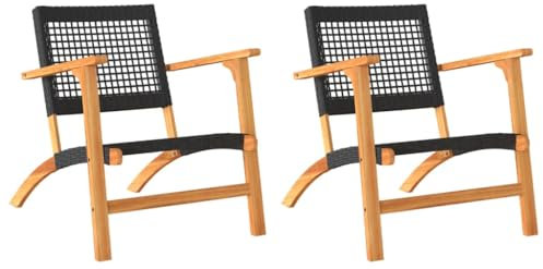 vidaXL Gartenstuhl 2 STK., Gartensessel mit Rückenlehne Armlehnen, Stuhl Sessel für Garten Terrasse, Terrassenstuhl Gartenmöbel, Schwarz Poly Rattan Akazienholz