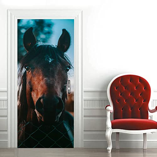 Tür tapeten 3d selbstklebend Pferd. Türposter Türaufkleber Wasserdicht Abnehmbare Vinyl türfolie Fototapete diy Wandbild Wohnzimmer Schlafzimmer B85 x H205cm