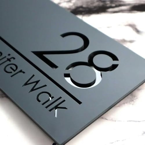 Personalisierte Acryl Hausnummer, Laser-geschnittene Türnummernschild, Individuelle Acryl Hausnummernplatte, Individuelles Hausnummernschild (Schwarz (Schwarzer Text))
