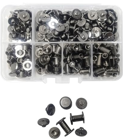 JXPXJMY 80 PCS Kohlenstoffstahl Chicago Bindung Nieten Kit, Ledger Nieten für Buchbinderei Gürtel Dekoration Gepäck Modellnummer M5*4/6/8/10 mm (Schwarz Glänzend)
