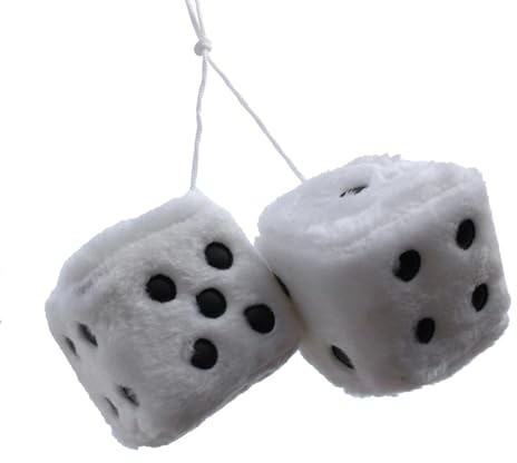 Würfelauto-Dekorationen,Paar Würfelauto-Dekorationen - Weiß mit schwarzen Punkten Fuzzy Dice Nostalgische Retro Quadratische weiche Würfel mit weißen Punkten Fuzzy Dice für Autospiegel