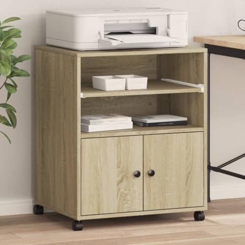 Hovothy Support d'imprimante avec roulettes - Chariot d'imprimante mobile - Étagère pour imprimante - Table d'imprimante en bois - Meuble de bureau - Destructeur de documents - Chêne Sonoma - 60 x 48