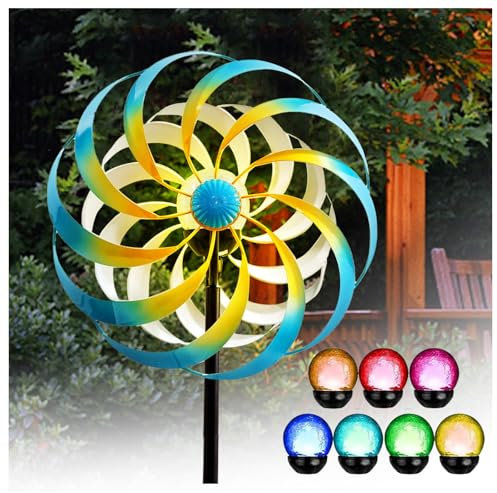 Solar Windrad Garten Groß, Garten WindmüHle Edelstahl Kugellager, Gartendeko Windrad Wetterfestes Gartendeko,Blue