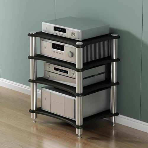 Blazea HiFi Rack Audioschrank aus Holz, Stereo-Plattenspieler-AV-Medienständermöbel, Aufbewahrungsregale für Audio- und Videogeräte für Den Heimgebrauch, Design mit Abgerundeten Ecken(Black - 4 Tier)