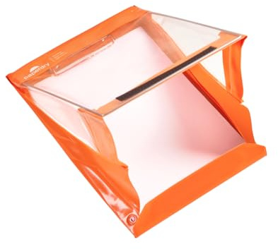 Paperdry Klemmbrett A4 Hochformat Orange, Wasserfest & Kälteresistent | Hochwertiges PVC, Deckel schließt mit Klettverschluss als wasserdichte Mappe. Rückseitiger Clip auch bei Trockenheit nutzbar.