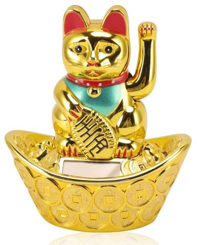 Winkende Glückskatze mit Arm, japanische Glückskatze Maneki Neko,Solarbetriebene Glückskatze,Winkekatze Solar,Glücksbringer für die Dekoration von Rezeption, Auto, Geschäftseröffnungen