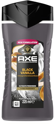 Axe Fine Fragrance Collection DUSCHGEL/FLUESSIGSEIFE Black Vanilla Premium Body Wash für 12 Stunden langanhaltende Frische verleiht einen spektakulären Duft unter der Dusche 225 ml