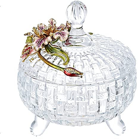 Aioneer Sucrier en Verre, Bocal À Bonbons avec Couvercle, Bocal De Rangement en Cristal, Artisanat en Émail Fait À La Main, Décoration Florale