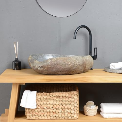 Stein Waschbecken Aufsatzwaschbecken aus Naturstein 60 cm Granitwaschbecken Flussstein Wohnfreuden