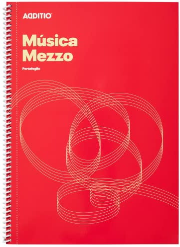 ADDITIO - Cuadernos de música MEZZO| Adaptados a todas las edades y procesos de aprendizaje| 12 pentagramas de 9 mm| Portapartituras| Páginas anotaciones| Tamaño A4| Papel ecológico| Espiral| Rojo|