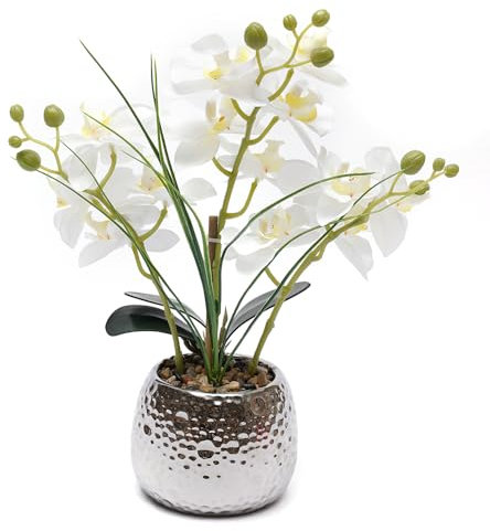 Aangeebone Kunstpflanzen wie echt, Plastik Orchidee, Künstliche Orchidee im Topf ca.39cm Kunstblumen Kunstpflanzen Orchideen Blumen, Kunstpflanze Phalaenopsis Weiß Blumen Deko