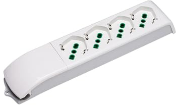 FANTON Steckdosenleiste mit 4 Steckdosen, Schuko und Italienischer Bypass, 16 A, Weiß