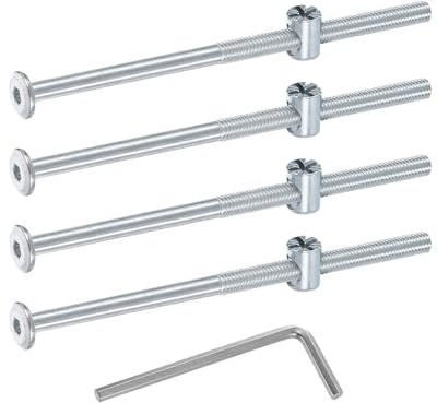 sourcing map 4 bulloni per telaio del letto, M6 x 120 mm, viti a testa esagonale, dadi a cilindro, bulloni per letti a castello, viti per mobili con testa a forma di riso, dado e chiave per sedie e