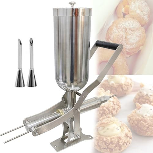 Machine manuelle de remplissage de beignets aux fruits 5 L en acier inoxydable, remplisseuse de confitures de fruits avec 3 buses courtes pour cuisine, restaurant, pâtisserie