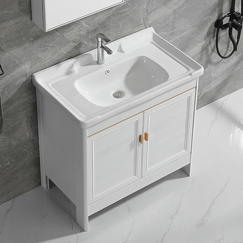 SdaryWare Mobile Bagno con lavabo in Ceramica, lavabo Indipendente con Rubinetto e mobiletto, mobiletto per lavello da Cucina, lavabo per Lavanderia, per Lavanderia,One Color-81x48cm/31.9x14.1in