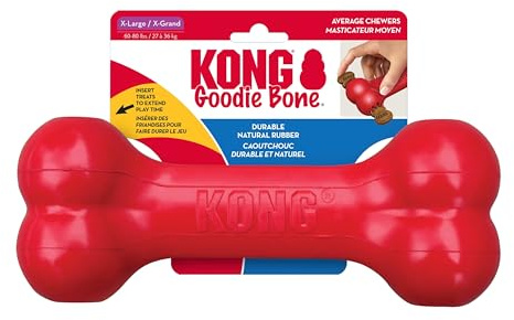 KONG Goodie Bone - Osso classico per cani in gomma naturale resistente, supporta il coinvolgimento mentale, erogazione di dolcetti, rosso, per cani di taglia XL