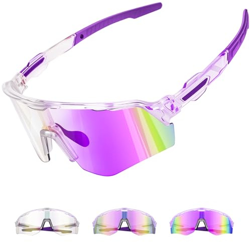 Winyoher Selbsttönende Fahrradbrille für Herren Damen -Photochromic Sportbrille UV400 Schutz Sonnenbrille für Radfahren MTB Laufen & Outdoor-Sport Wandern Angeln- Lila