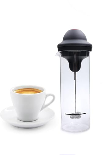 SHUGUANG montalatte Elettrico, cappuccinatore Elettrico in Vetro, Grande capacità 400 ml, Frullino Montalatte in Acciaio Inox, Funziona a Batteria, per caffè, Latte Caldo, Cappuccino, Macchiato