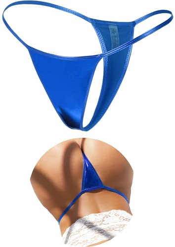 ohyeah Micro G-String Thongs Underwear Metallic Bikini Panties for Women, M | Metallic PU Leather, Low Rise Cheeky Underwear, Low Cut No Show Panties, Mini Coverage, Great for Beach Look, Women Lingerie