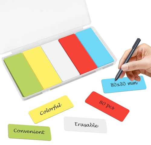 Cozary 80 Stück Magnetstreifen Beschreibbar, 80x30mm Magnetschilder zum Beschriften, Abwischbare Whiteboard Magnete Wiederverwendbare Magnetleiste für Magnettafel
