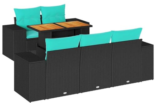 vidaXL Loungegrupp med dynor 6 delar svart konstrotting, utomhus soffa set, trädgård lounge inställning, trädgård hörn soffa set, trädgård lounge set