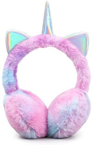 YRPACFB Unicorn Earmuffs for Kids, Foldable Ear Muffs, Cute Winter Warm Ear Warmer Plush Ear Covers for Colorful Plush Design, Indoor and Outdoor