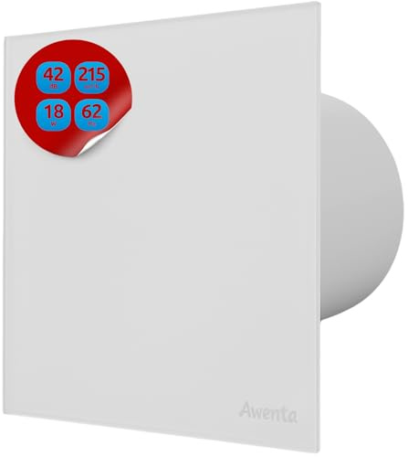 MKK Lüfter Abluftventilator Wohnraumlüfter Echtglas Designfront matt weiß IPX4 Wandmontage Badlüfter Ventilator Leistungsstark (Standard, Ø 125 mm)